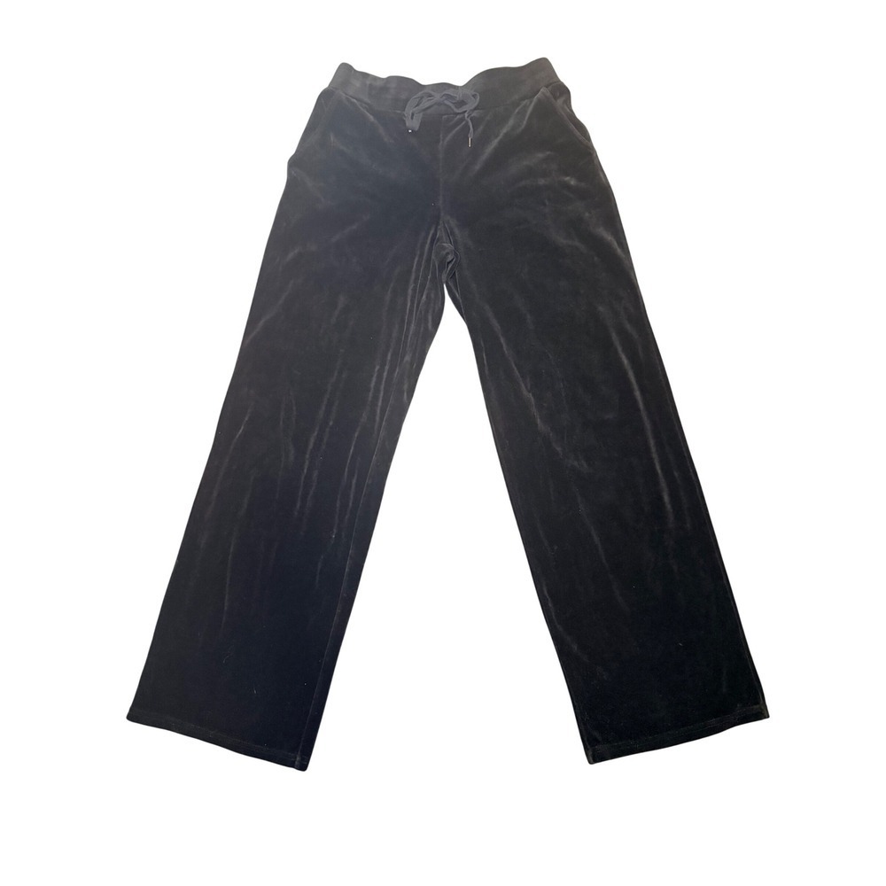Black Velvet Wide Leg Pants Elastic Waist Petite Soft Luxe P